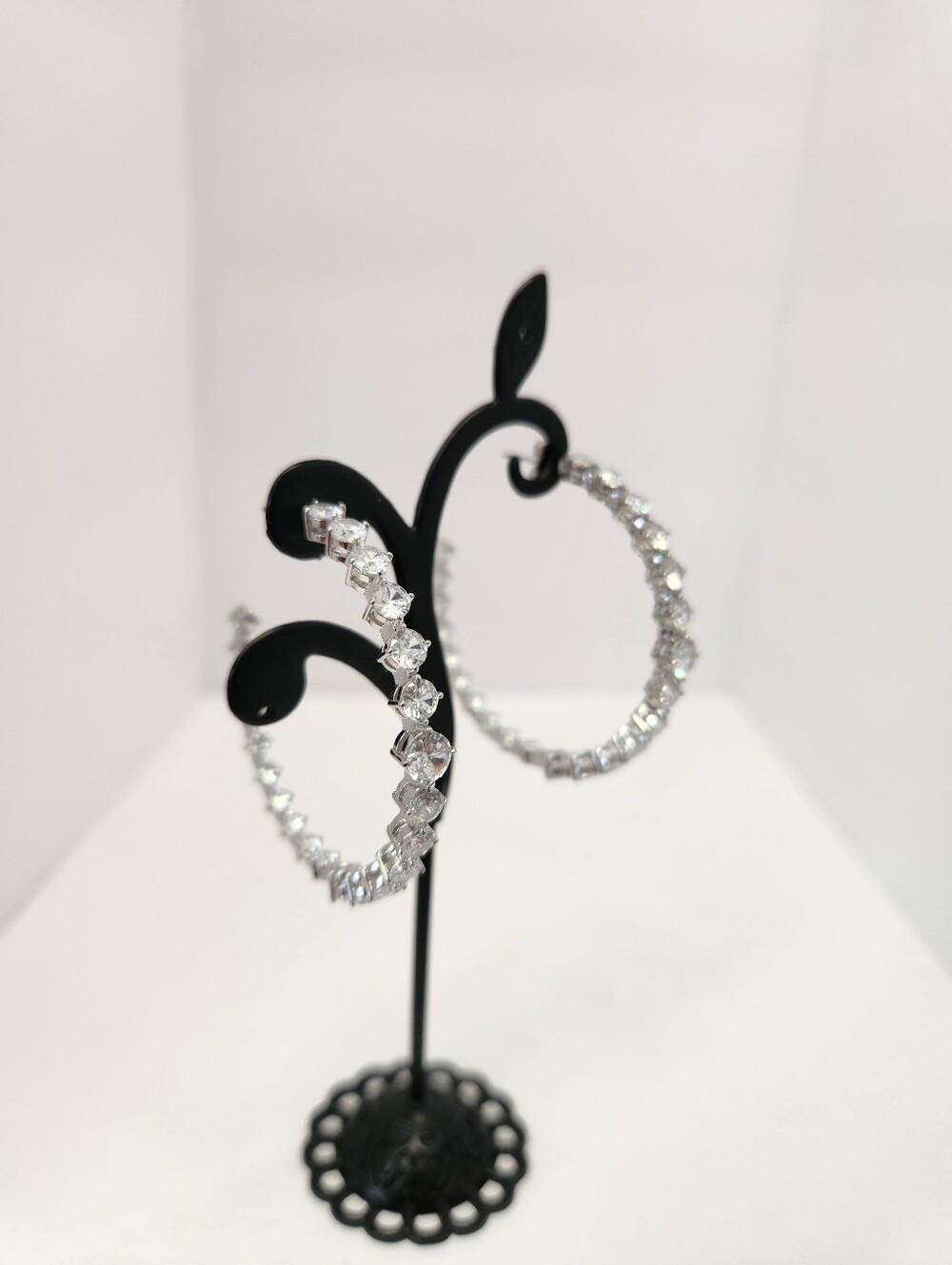 Eliot Danori Silver Hoop Earrings with White Crystals - Picture 2 of 13